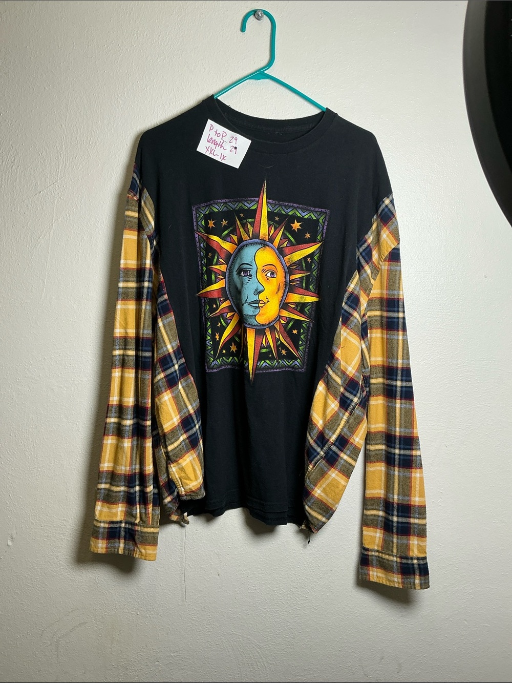 Upcycled Sun Moon Flannel Shirt | Handmade One-of-a-Kind Free Shipping